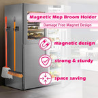 4 Pack Magnetic Mop Broom Holder, Heavy Duty Magnetic Mop Hanger for Refrigerators, Magnetic Mount Mop Broom Holder for Laundry Room Garage Kitchen Workshops Metal Shed