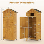 Goplus All-in-One Storage Shed, 70" Tall Wooden Lockable Cabinet w/Foldable Work Table, Vertical Utility Tool Organizer w/Shelves & Hooks, Waterproof Garden Shed for Patio Backyard (Natural)