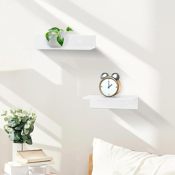 Z metnal Small Metal Shelves, Mini Floating Shelf for Collection Action Figures Speaker, Decor Display Wall Shelf, Aluminum, Wall Mounted, White, 10 inch, 2 Pack