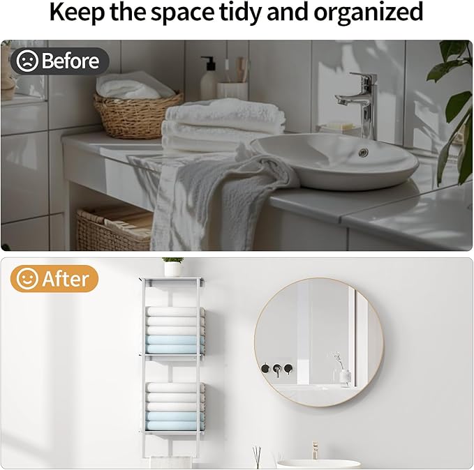 Towel Racks for Bathroom, 3 Tier Towel Rack with Shelf and Towel Bar, Wall Mounted Towel Rack, Towel Storage and Organizer - Brushed Nickel