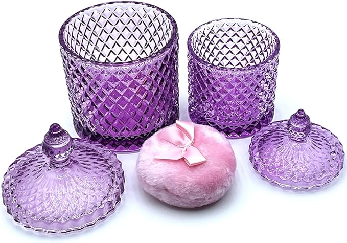 Colorful Glass Jar With Lid,Crystal Candy Dish,Cookie Jars,Purple Halloween Candy Bowl,Buffet Biscuit Containers,Decorative Jar(Large-PInk Purple)