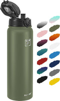Fanhaw 32 oz Insulated Stainless Steel Water Bottle with Anti-Dust Chug Lid, Leakproof Vacuum Sports Bottle for Men & Women (Olive Green)