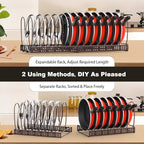 Housolution Pot and Pan Organizer Rack for Cabinet, Expandable Pot Lid Organizer with 15 Adjustable Dividers, Pan Holder Storage Rack for Kitchen Cabinet, Bronze