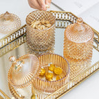 Colorful Glass Jar With Lid,Candy Cookie Jars,Jewelry Box,Biscuit Containers Food Storage,Decorative Jar(Amber)