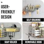 LEVERLOC Shower Caddy Suction Cup Shower Shelves Shower Holder，Silver