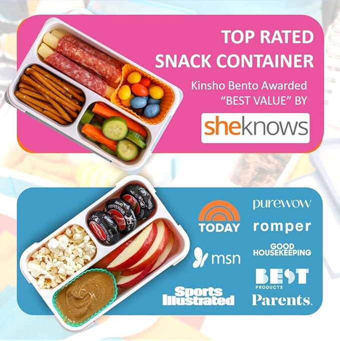 Small Snack Containers for Kids Toddlers - 3 Compartments (Set of 2) - Leak-proof Reusable Snack Boxes with Lids - BPA-Free Mini Bento Lunch Box - Ideal for School, Daycare, Holds 2 Cups (Pink + Blue)