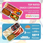 Small Snack Containers for Kids Toddlers - 3 Compartments (Set of 2) - Leak-proof Reusable Snack Boxes with Lids - BPA-Free Mini Bento Lunch Box - Ideal for School, Daycare, Holds 2 Cups (Pink + Blue)