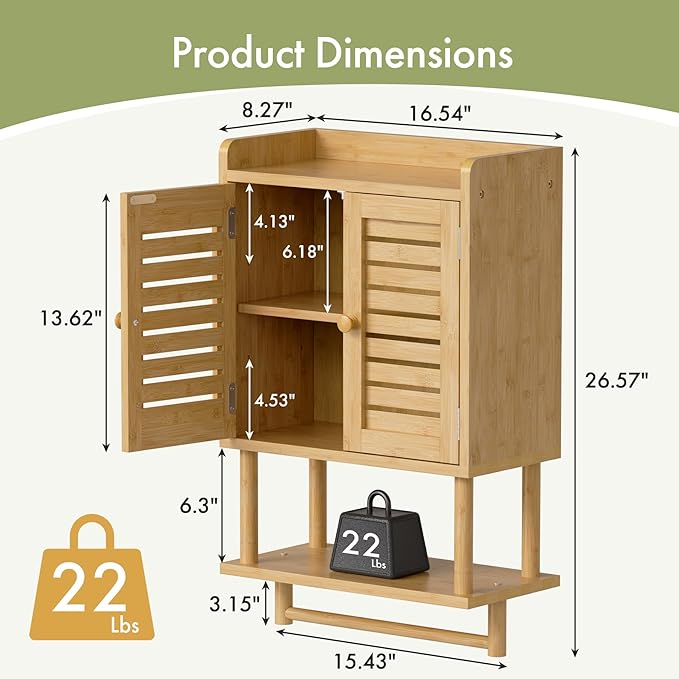 AmazerBath Bathroom Wall Cabinet, Bamboo Over The Toilet Storage Cabinet, Hanging Medicine Cabinets with Towel Bar, Wall Mounted Storage Shelf with Adjustable Shelves for Small Spaces