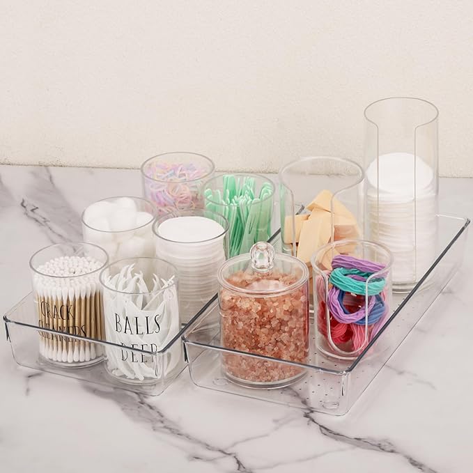 Ohlove 6Pcs Clear Plastic Drawer Organizers Tray 12" x 6.2" Storage Bins with 25Pcs Non-Slip Pads for Makeup, Jewelries, Kitchen Utensils, Bathroom and Office