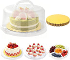 10 Inch Cake Carrier with Lid and Handle, Round Cake Transport Container with 10 Inch Cake Boards & Cupcake Serving Tray, Portable Pie Cake Holder with Cover for Wedding Party Picnics Camping