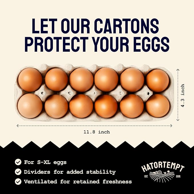 PTCOM Hatortempt Bulk Egg Cartons - 24-Pack, Reusable 12-Count Basket - Recycled Paper Pulp Protection & Ventilation - Fits Small to XL Sizes - Dozen Egg Carton Basket