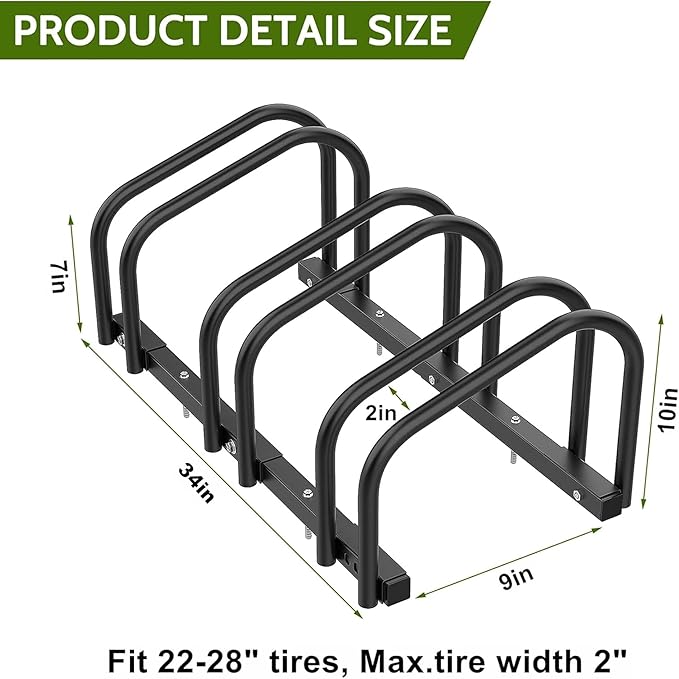WALMANN 3 Bikes Floor Bike Stand, Bike Parking Rack Garage Bike Storage Stand Indoor/Outdoor 22-28" Wheel Stand, Max. Tire Width 2.1"