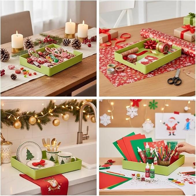 Letter-Size Tray, Desk Drawer Organizer, A4 Plastic Paper Tray for Office, School, Home Storage, and Storage Containers for Gift Wrap, and Crafts (Green)