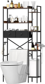 Over The Toilet Storage Rack, 7-Tier Over Toilet Bathroom Organizer with Adjustable Shelf, Above Toilet Storage with Hooks, Space-Saving, Brown Shelf