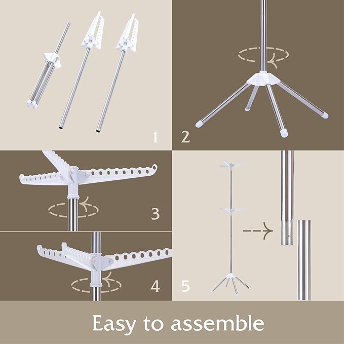 Beaudaily Clothes Drying Rack, Foldable 74.8-Inch Laundry Drying Rack, Indoor 2 Tier Drying Rack Clothing with Rotatable Arms, Stainless Steel, Holds 54 Pieces, Space Saving, White and Silver