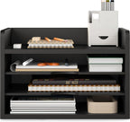 Ballucci File Organizer, 4-Tier Office Desk Organizer, Open Top Wood Paper Organizer for Classroom, Desktop Mail Sorter Paper Tray, Black