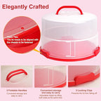 Bundt Cake Carrier, 13.5"Red Cake Carrier with Lid Handle Turntable and Cupcake Holder, Portable Cake Transport Container, Perfect Gifts for Transporting Cakes, Pies, Cupcakes, Nuts, Fruits