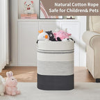 Laundry Basket with Handles - Blanket Basket & Hampers for Bedroom Aesthetic, Laundry Hamper & Blanket Storage for Living Room, Clothes Hamper, Tall, Large 17" x 14" x 22”, Black & White