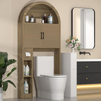 Over The Toilet Storage Cabinet, Bathroom Organizer Over Toilet, Arched Storage Organizer Cabinet with Anti-Tip Device and Adjustable Shelf for Washroom Laundry and Restroom, Natural