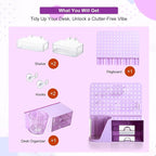 Comix Desk Organizer with 2 Drawer, Multifunctional Pen Holder for Desk, Desktop Organizer with Pegboard + Drawer + 5 Slots Pencil Holder for Office Home Art Supplies (Purple)
