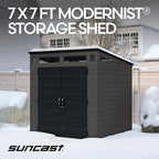 Suncast Modern Outdoor Storage Shed, 200 cu. ft. Peppercorn Resin Shed for Lawn Mower, Bikes, Utility Tools, Patio, & Yard. Weatherproof & Lockable Modern Sheds & Outdoor Storage, Made in USA