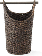 Casafield Toilet Paper Storage Basket with Wood Roll Holder Bar - Espresso, Braided Water Hyacinth Wicker Bathroom Tissue Storage Organizer