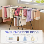 APEXCHASER Clothes Drying Rack, Foldable Oversized Drying Rack Clothing with U-Shaped Foot Cover, Height-Adjustable, Multi-Bar Laundry Rack, Indoor Outdoor Use, 20.47" D x 70" W x 42.52" H, Jet Black
