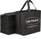 JERIA Black Reusable Totes Bag with Reinforced Handles Non Woven Bulk Shopping Bags