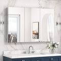 Keonjinn 48 x 32 Inch Oversized Medicine Cabinet for Bathroom with Mirror, Assembly Required, Silver Aluminum Structure, Free Adjustable Shelves, Combined Recessed or Surface Mount Wall Cabinet
