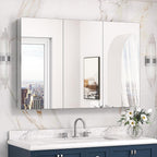 Keonjinn 48 x 32 Inch Oversized Medicine Cabinet for Bathroom with Mirror, Assembly Required, Silver Aluminum Structure, Free Adjustable Shelves, Combined Recessed or Surface Mount Wall Cabinet