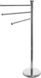 MyGift 38 Inch Silver Metal Freestanding Towel Rack for Bathroom, Bath Towel Stand with 3 Swivel Arms and Sturdy Round Base, Standing Towel Rack, Hand Towel Holder