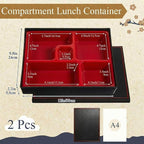 2 Pcs 12 x 9.5 x 2.2 Inch Japanese Lunch Box 5 Compartments Divided Bento Box with Greaseproof Adult Japanese Bento Lunch Container Sushi Home Restaurant