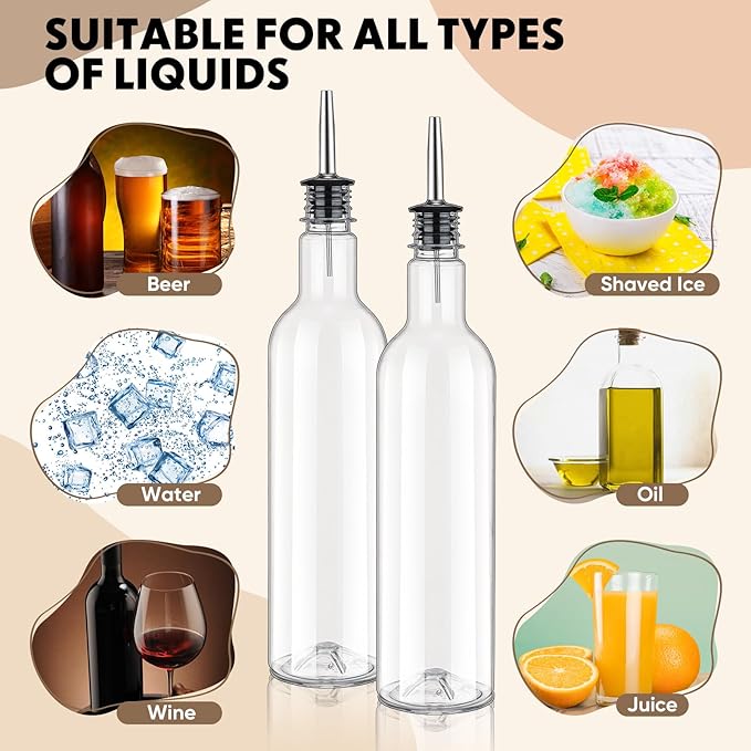 16 Pack 25 oz Syrup Bottle Plastic Long Neck Bottle with Stainless Steel Leakproof Tapered Spout Pourer and Cap Alcohol Juice Coffee Container for Home Bar Service Bartending Supplies