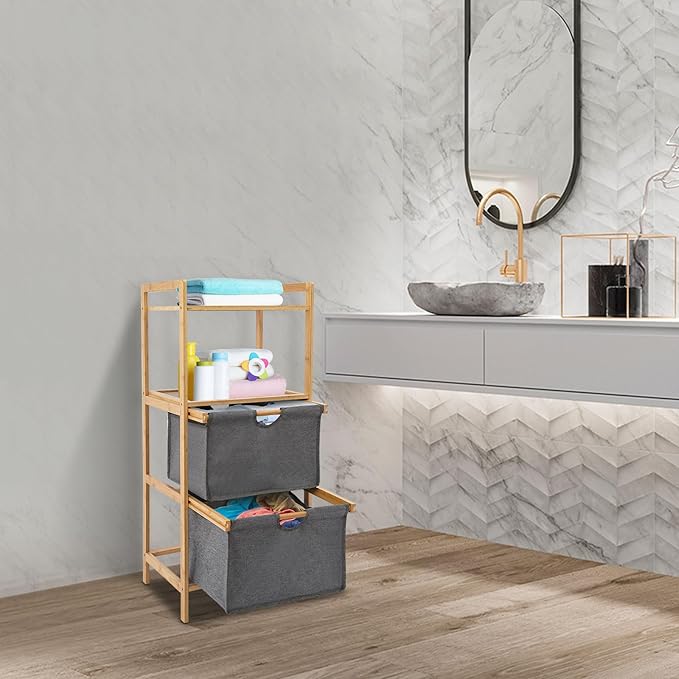 Laundry Sorters Basket,4 Tier Bamboo Laundry Basket With 2 Detachable Baskets,Professional Metal Laundry Basket Organization,Laundry Basket Organizer,Bathroom,Etc