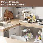 VUSIGN 2 Tier Under Sink Organizer, Slide Out Pull Out Cabinet Organizer, Cabinet Kitchen Bathroom Storage Organization Shelf, 2 Pack, White