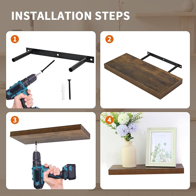 Floating Shelves for Wall, Wall Mounted Rustic Wood Shelves for Bathroom, Bedroom, Living Room, Kitchen, Hanging Shelf for Books/Storage/Room (White, 35.4")