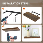 Floating Shelves for Wall, Wall Mounted Rustic Wood Shelves for Bathroom, Bedroom, Living Room, Kitchen, Hanging Shelf for Books/Storage/Room (White, 35.4")