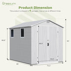 Greesum 6x8FT Plastic Outdoor Storage Shed with Floor, Resin Sheds with Lockable Double Door, Tool Sheds with Window and Vents, for Garden, Patio, Backyard, Light Gray