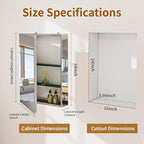 BEAUTYPEAK Bathroom Medicine Cabinet Mirror with Storage, 16 Inch x 24 Inch Silver Medicine Cabinet with Single Door & Adjustable Shelves for Vanity, Tempered, Aluminum Surface, Wall-mount or Recessed