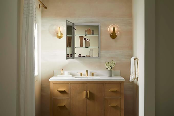 Kohler 56001-NA Embark Premium XL Medicine Cabinet Mirror for Bathroom, Deep Rectangular Storage with Adjustable Shelves and Mirrored Door, 15 in. W x 26 in. H