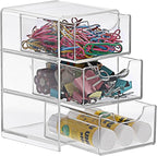 BTSKY 1 Pack Small Acrylic Storage Organizer with Drawers, 3-Layer Clear Desktop Organizer for Office Supplies Mini Storage Box with Drawers for Desk, Desktop Makeup Drawer Jewelry Storage Box