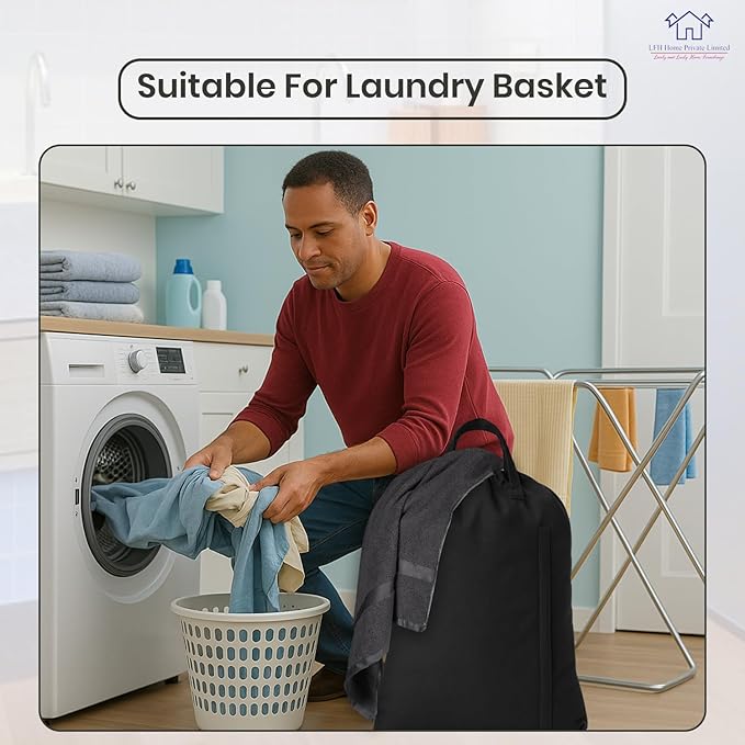 LFH Home Large Premium Cotton Canvas Laundry Bag with Drawstring and Handles Heavy Duty, Multi-Use, and Washable for Home, Travel, College or Storage 28x36 (Pack of 2)-Black