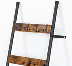 HOOBRO Blanket Ladder, 5-Tier Towel Rack with Hooks, Wall-Leaning Blanket Rack, Decorative Display Ladder Shelf, for Scarves, Industrial, Living Room, Bedroom, Rustic Brown and Black BF52CJ01