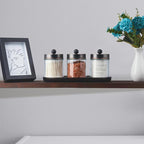 SheeChung 3pcs Glass Qtip Holder with Tray - Oil Rubbed Bronze Bathroom Storage Jars - Apothecary Jar Set for Cotton Swabs & Floss Picks - Decorative Vanity Organizer