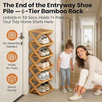 The 9-Tier No-Assembly Bamboo Rack, Foldable Stackable 9 Tier Bamboo Shoe Rack Vertical Storage Sturdy & Stable, Tall Narrow Space-Saving Expandable Shoe Rack for Entryway Closet Dorm (Brown,5 Tiers)