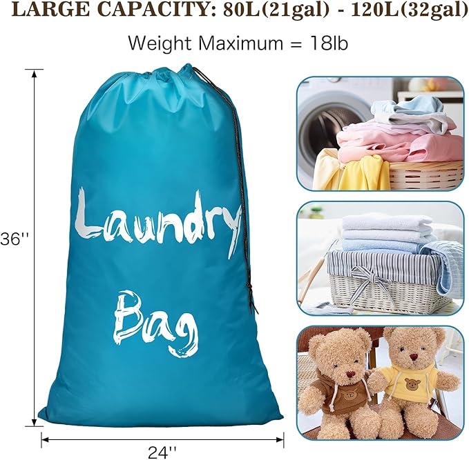 2 Pack XL Travel Laundry Bags for Dirty Clothes - Extra Large Heavy Duty Drawstring Laundry Bag Holds 4 Loads - Cruise Ship, Camping, Road Trip, Vacation Essentials Must Haves 2025 2026