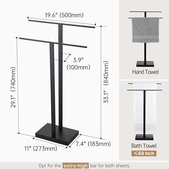 KES Free Standing Towel Rack Bathroom, Standing Towel Rack Floor with Weighted Base 2-Tier, Double Bath Towel Holder 18/8 Stainless Steel Matte Black, BTH231-BK