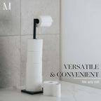 MARMOLUX ACC Free Standing Matte Black Toilet Paper Holder Stand Black Marble Base and Storage - 4 Jumbo Roll Bathroom Hardware Toilet Paper Stand - Stainless Steel Standing Toilet Paper Holder