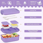 Bento Lunch Box Set with 10.5oz Soup Thermo Food Jar for Adults Kids, Stainless Steel Leak-proof Lunch Container with 4 Compartment, Coffee Tumbler with Lunch Bag for School Travel Office-Purple