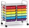GOFLAME 12-Drawer Rolling Storage Cart, Multifunctional Art Craft Organizer Cart, Mobile Utility Storage Cart with Removable Drawers & Lockable Wheels, Craft Cart for Home Office School, Multicolored
